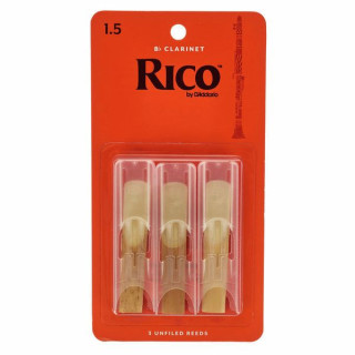 Деревянные духовые инструменты DAddario Rico Bb- Clar 1,5 - 3 штуки в упаковке DAddario Woodwinds Rico Bb- Clar 1.5 - 3-Pack