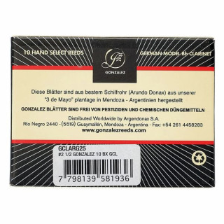 Гонсалес Кларнет тростниковый немецкий 2.5 Gonzalez Clarinet Reed German 2.5